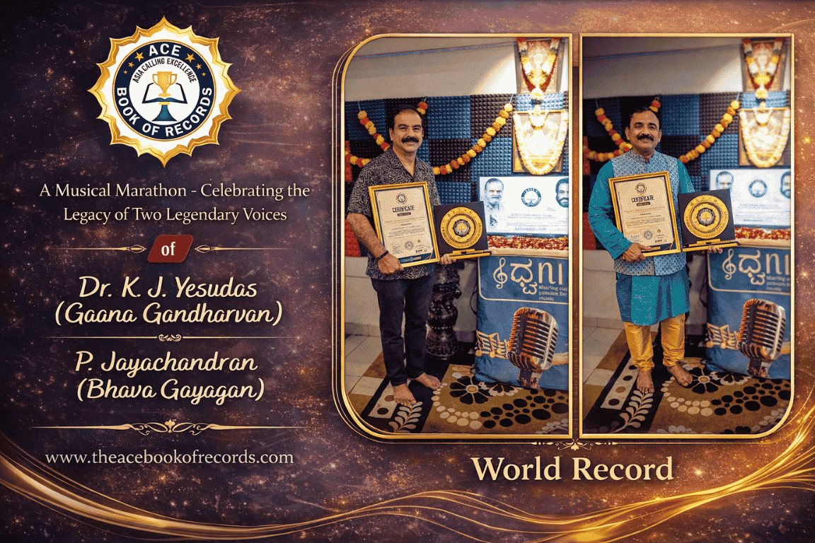 BHAAVA GANDHARVA SANGEETHAM in Bangalore featured 50+ singers performing 148 songs in a 12-hour musical tribute to legends K. J. Yesudas and P. Jayachandran.