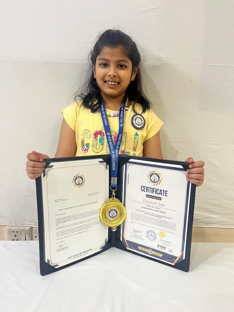 Seven-year-old Eevanshi Jain achieves an incredible world record and earns recognition from the ACE Book of Records.