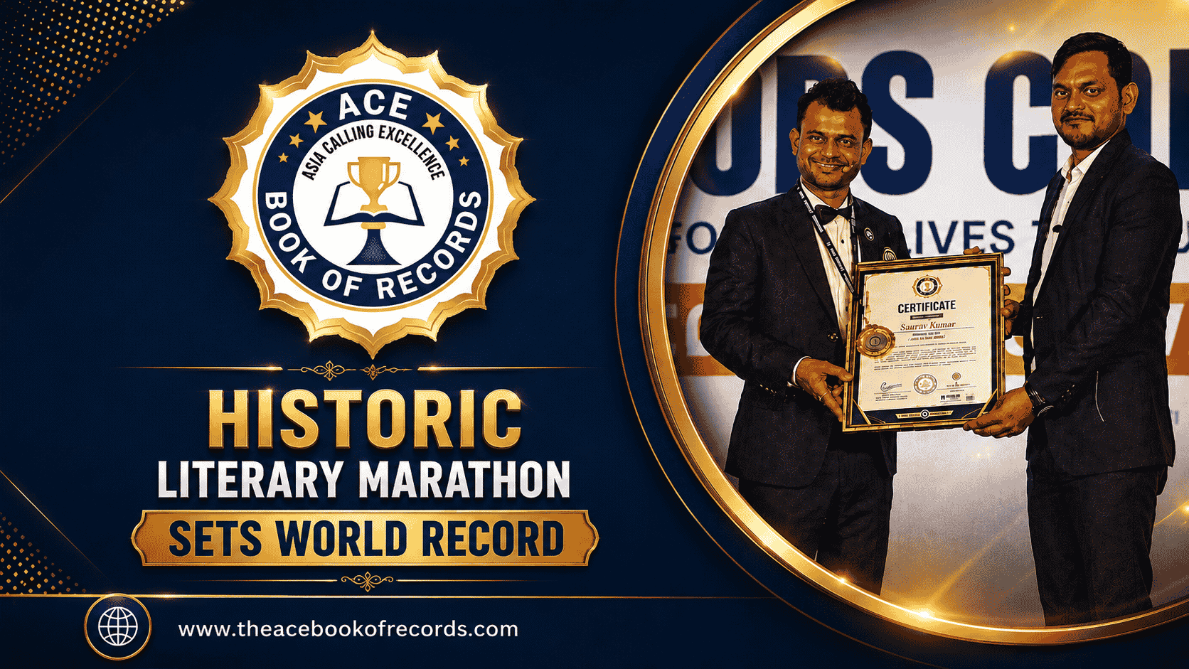 Historic Literary Marathon led by Saurav Kumar creates a world record milestone recognized by Ace Book Of Records.